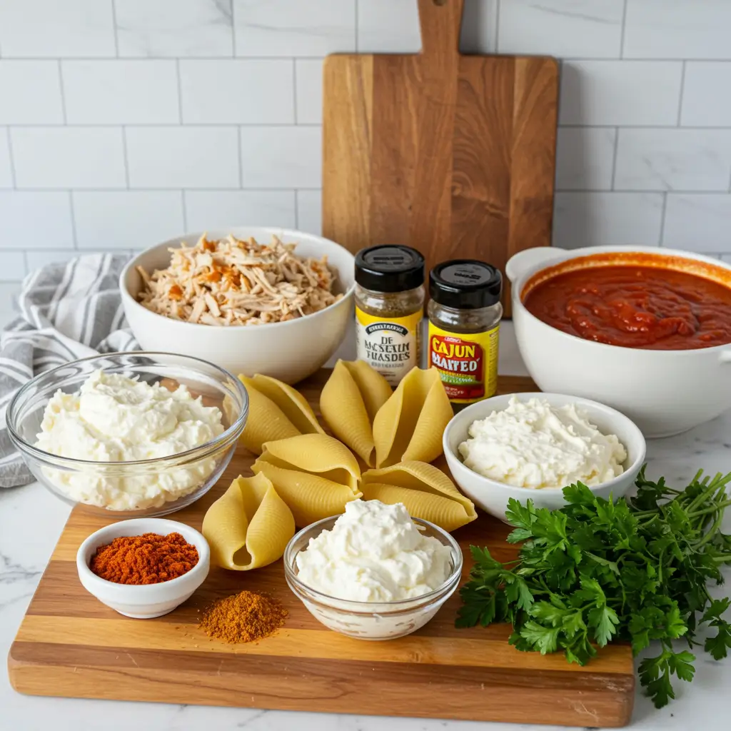 Ingredients for Creamy Cajun Chicken Stuffed Shells