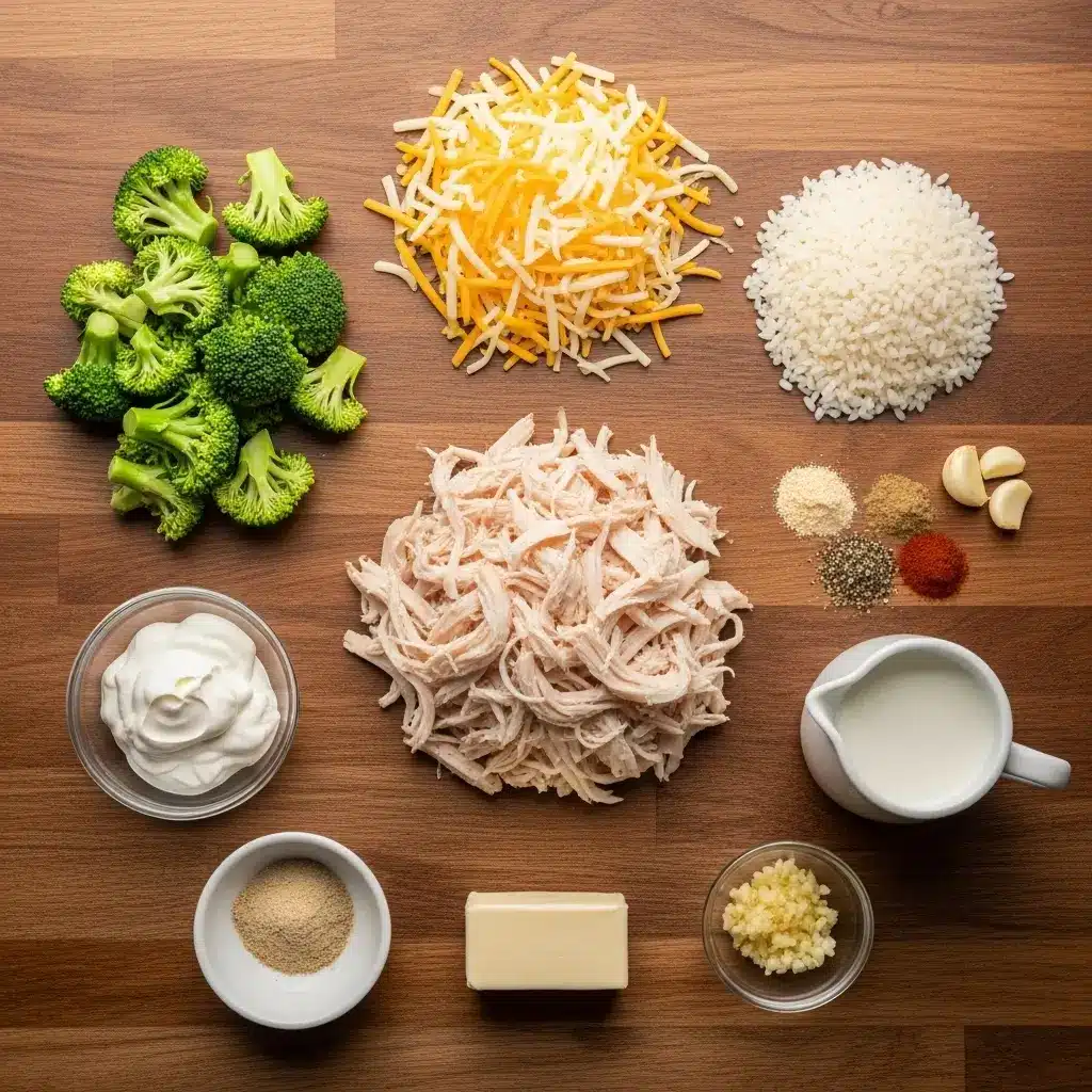 Creamy Chicken Broccoli Rice Cheese Casserole Ingredients