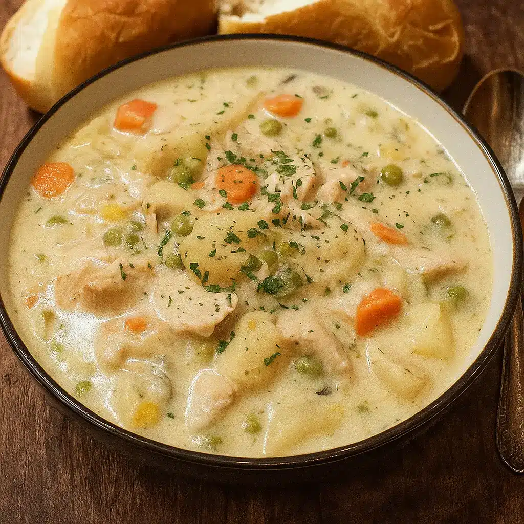Creamy Chicken Maryland Soup with parsley garnish