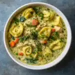 creamy chicken tortellini soup in bowl