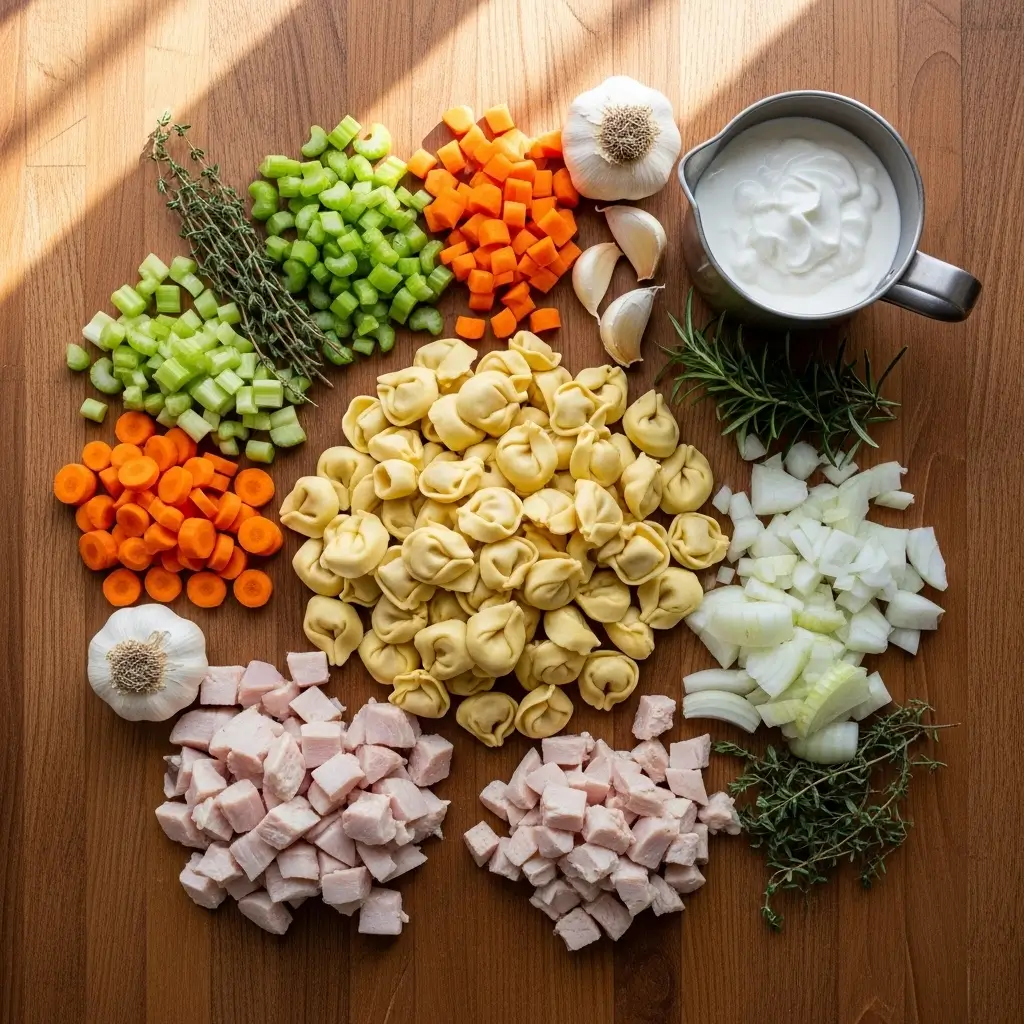 ingredients for creamy chicken tortellini soup