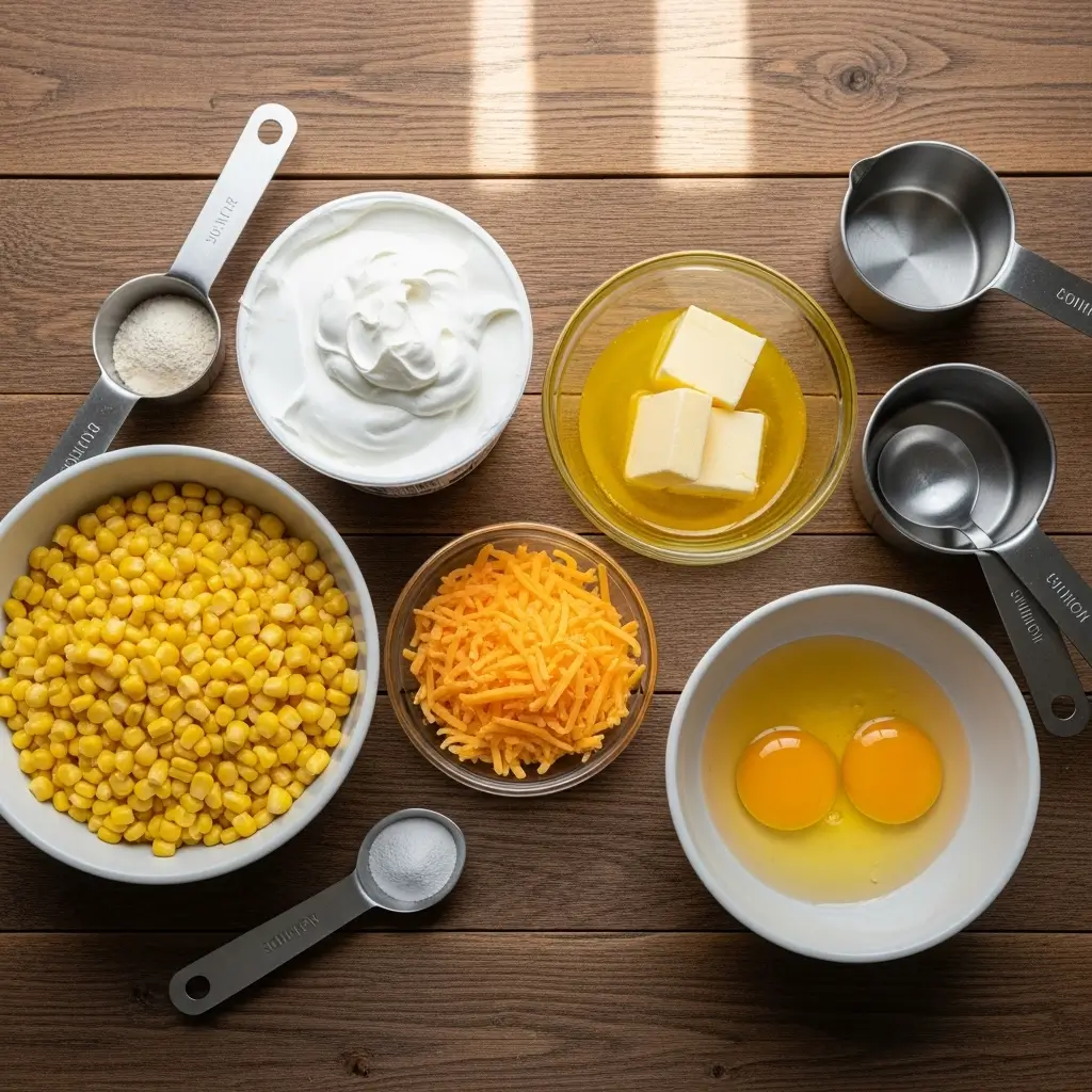 Ingredients for Creamy Corn Casserole for Thanksgiving