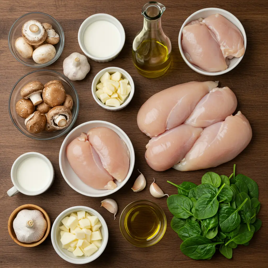 creamy-garlic-mushroom-spinach-chicken-ingredients