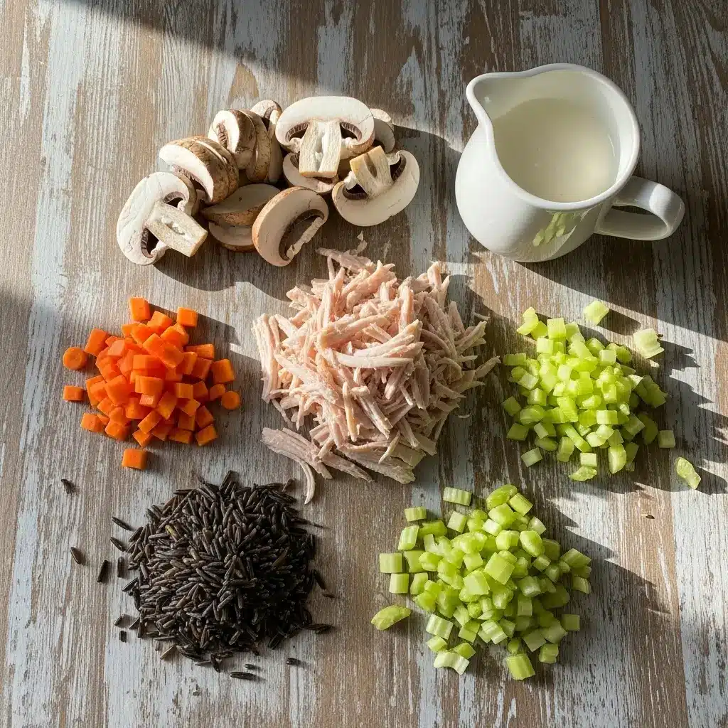 Ingredients for Creamy Leftover Turkey Wild Rice Soup