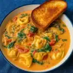 Creamy Marry Me Tuscan Chicken Soup in a rustic bowl