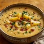 Homemade-creamy-potato-soup-served-in-a-rustic-white-bowl