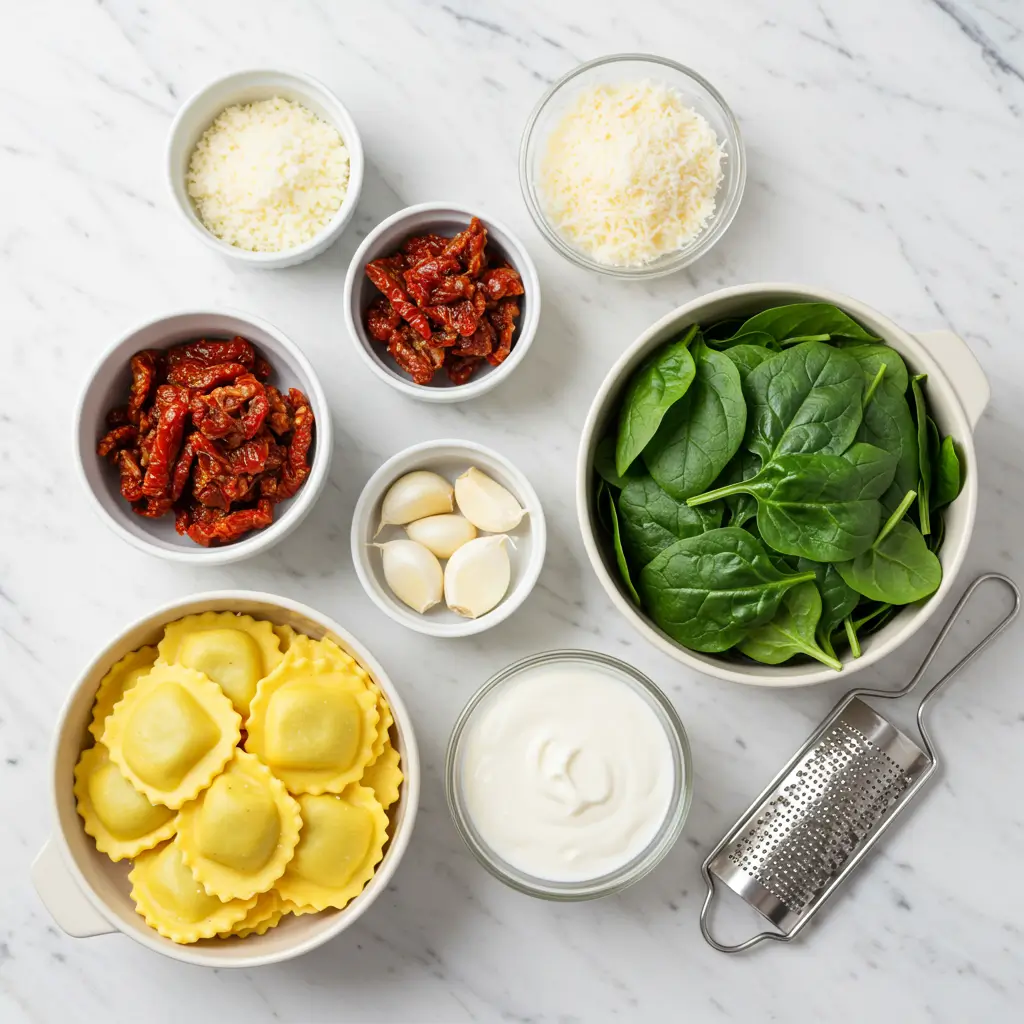 Ingredients for Creamy Tuscan Ravioli Soup