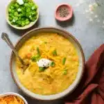 Creamy Vegan Potato Soup in rustic bowl