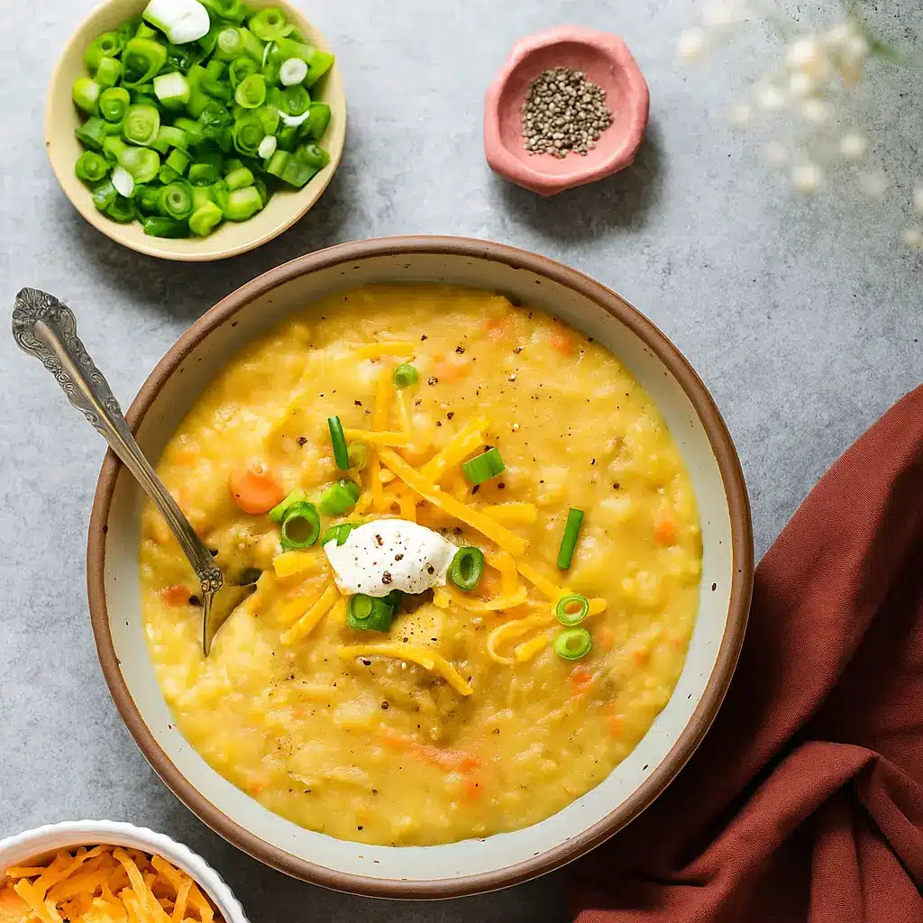 Creamy Vegan Potato Soup in rustic bowl