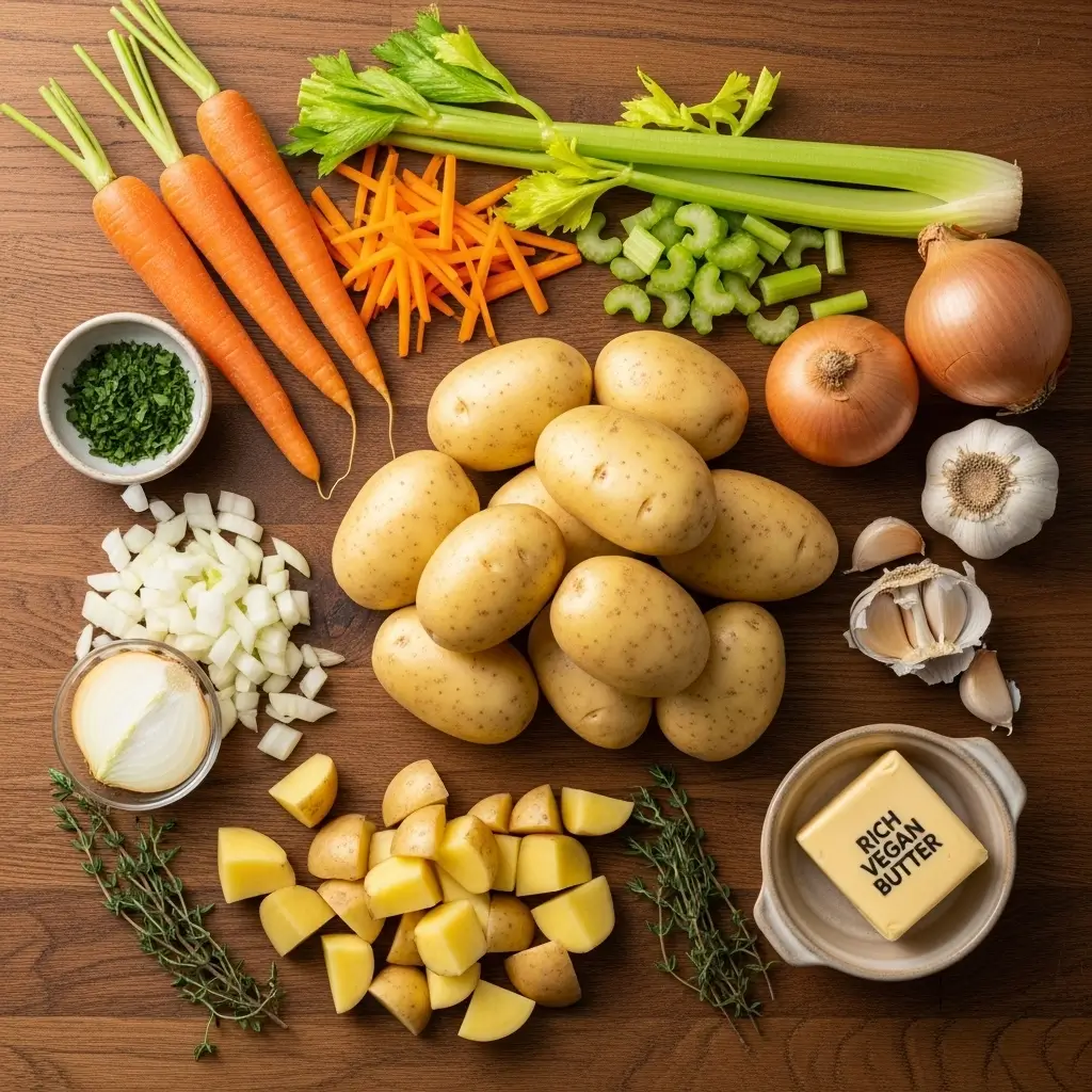 Ingredients for creamy vegan potato soup