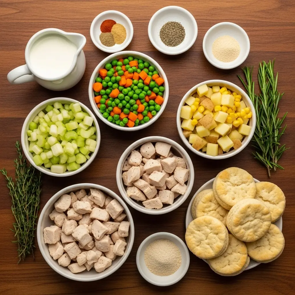 Crock Pot Chicken Pot Pie ingredients on counter