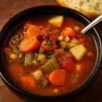 Crock Pot Vegetable Soup served hot with fresh herbs
