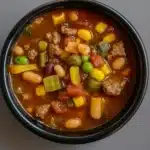 Crockpot Cowboy Soup served with cornbread