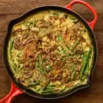 Dairy Free Green Bean Casserole baked with crispy shallots