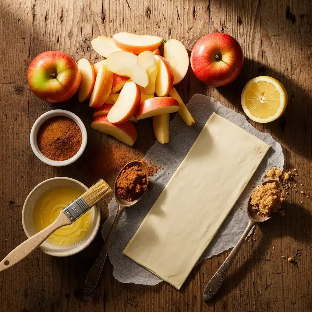 Easy Apple Strudel ingredients flat lay
