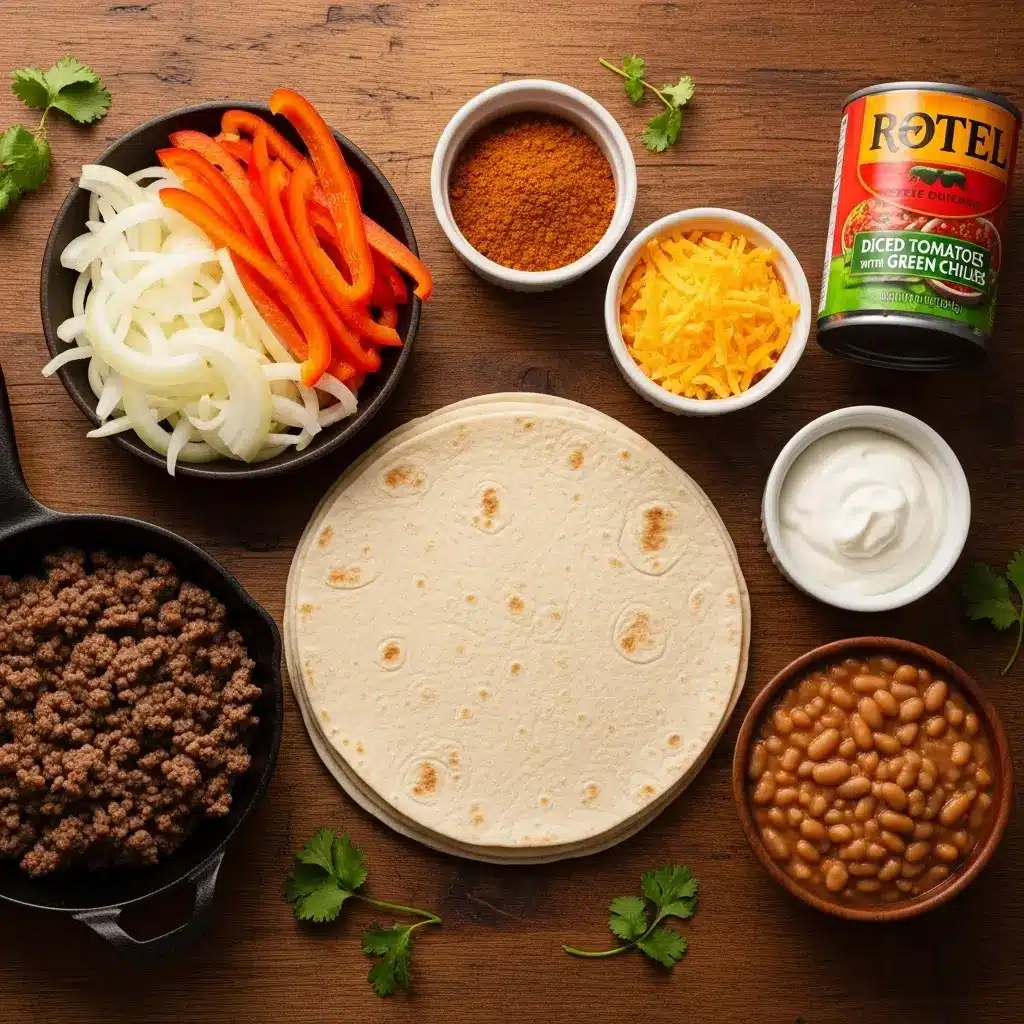 Easy Baked Burrito Casserole Recipe ingredients on counter