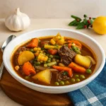 Easy Vegetable Beef Soup in rustic bowl