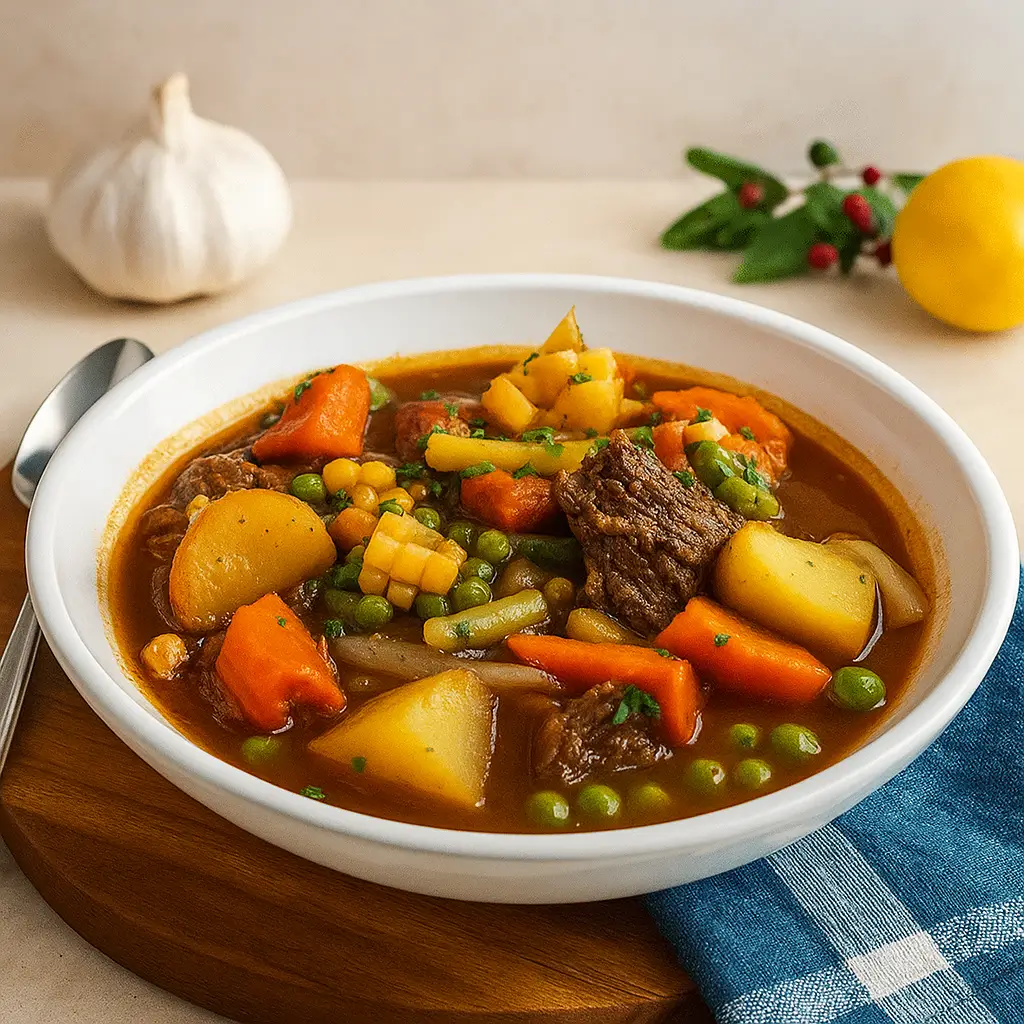 Easy Vegetable Beef Soup in rustic bowl