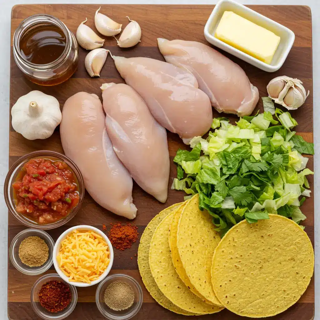 garlic butter honey bbq chicken tacos ingredients on cutting board