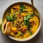 Ginger Sweet Potato Coconut Milk Stew with Lentils & Kale