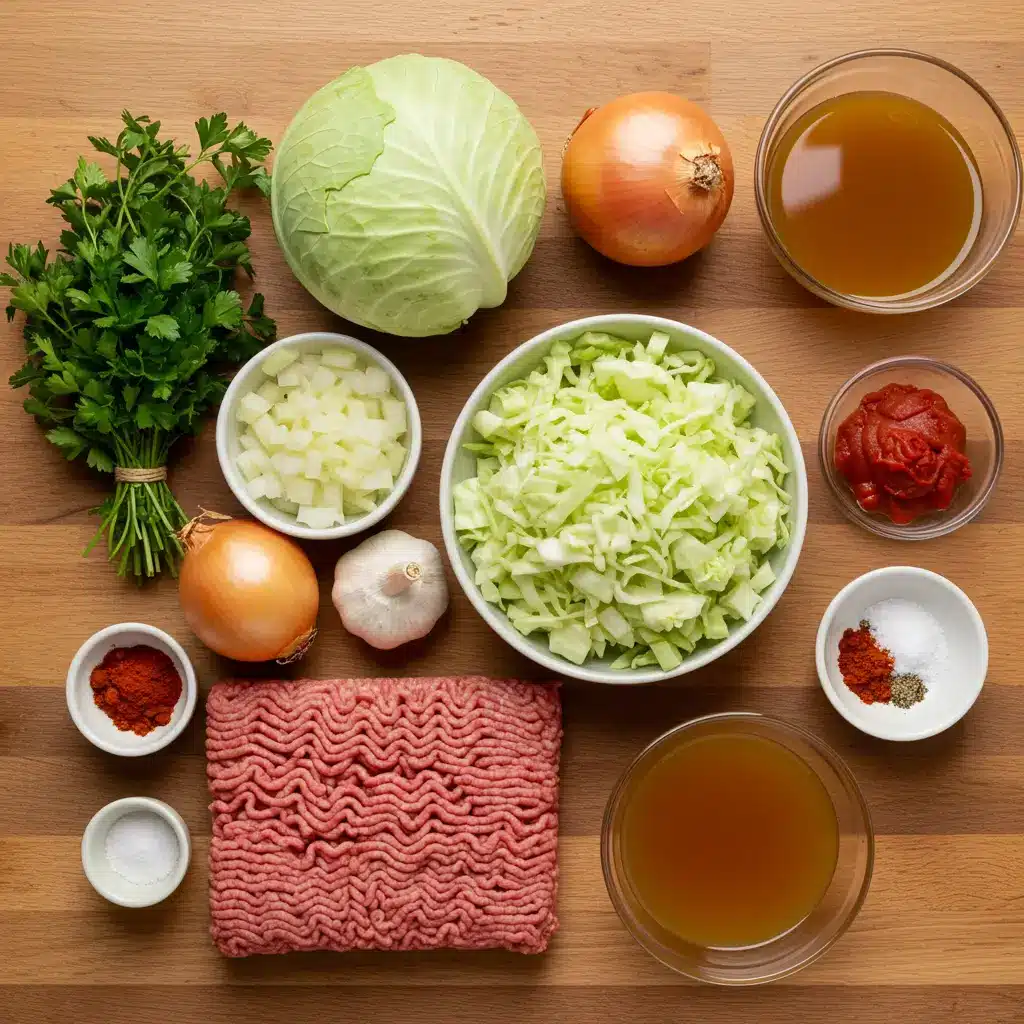 Ingredients for Ground Beef and Chopped Cabbage in One-Pan