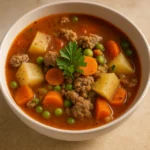 Ground Beef and Potato Soup in a bowl