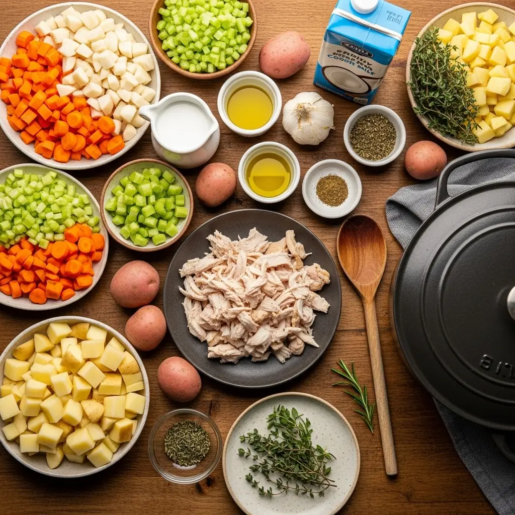 Ingredients for Healthy Chicken Pot Pie Soup