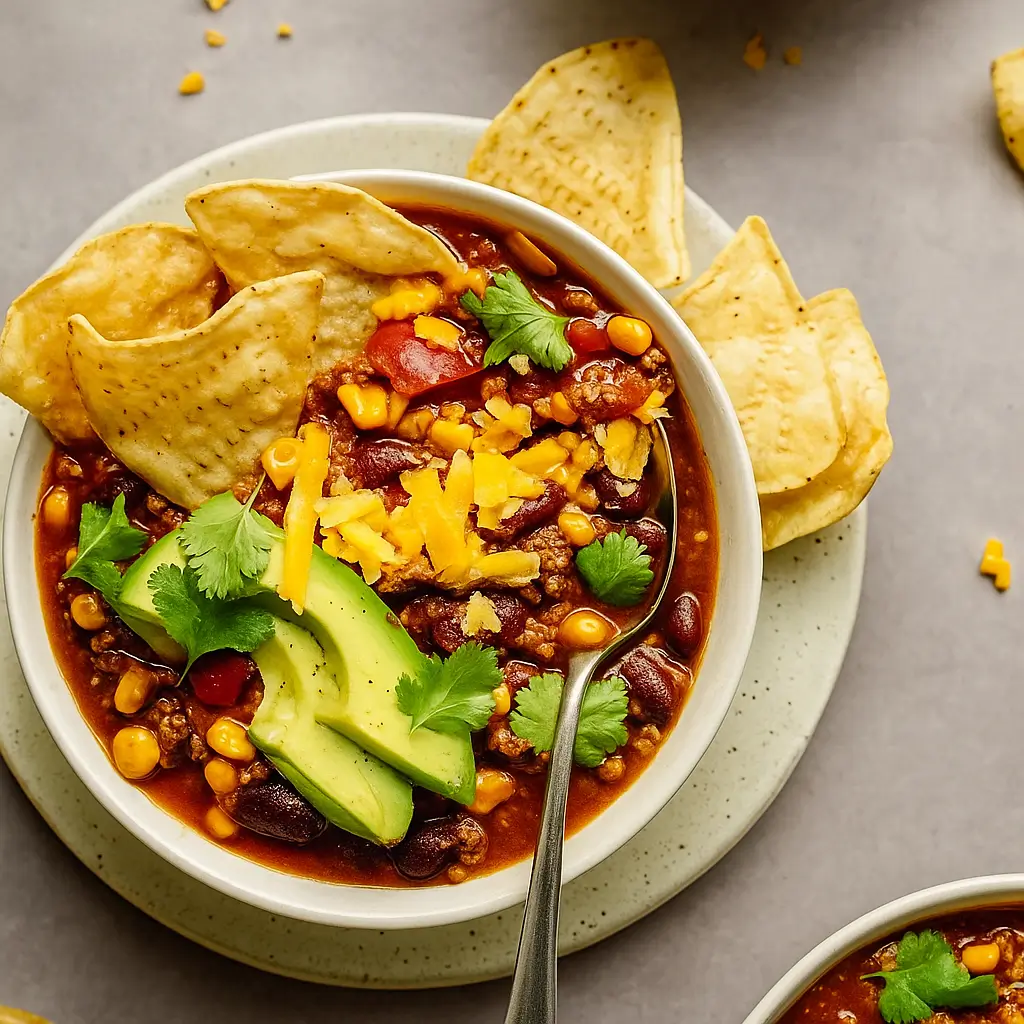 Healthy Turkey Chili in a cozy bowl
