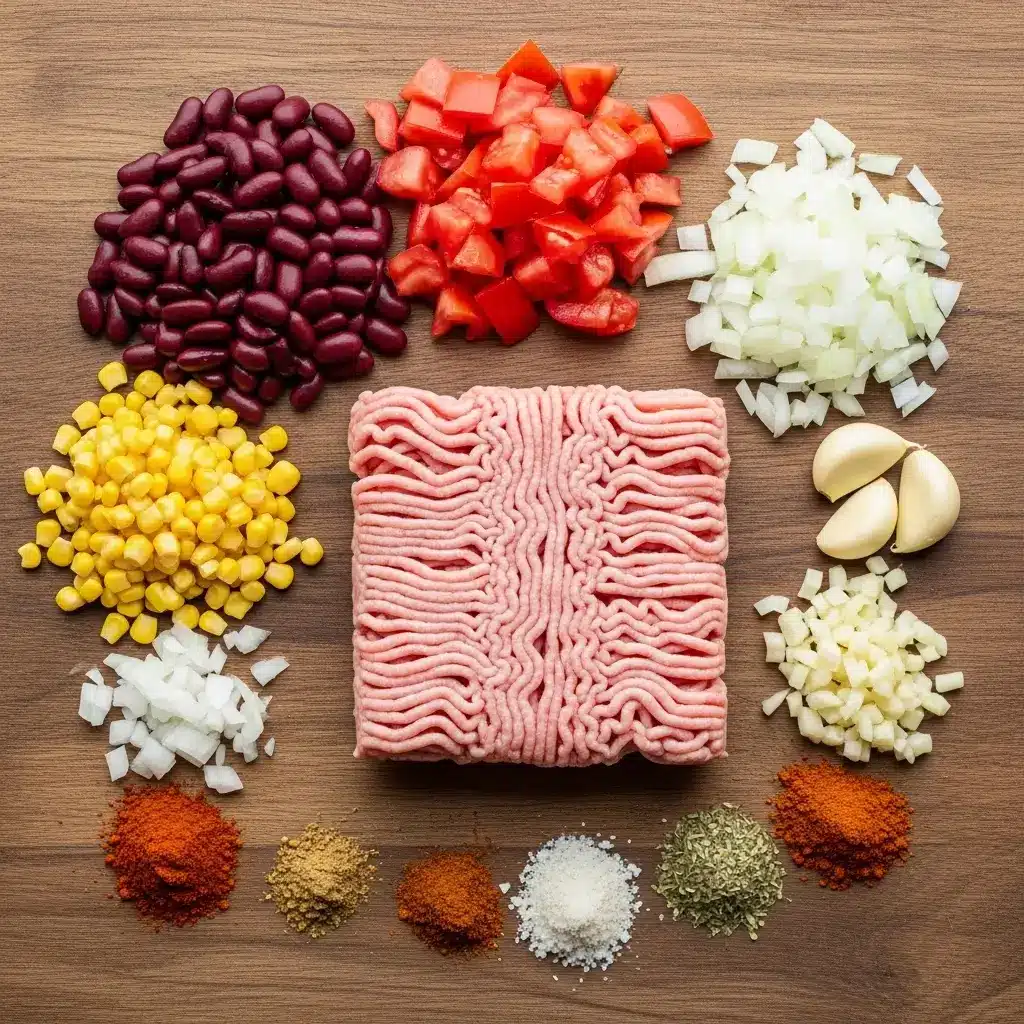 Healthy Turkey Chili Ingredients Flat Lay