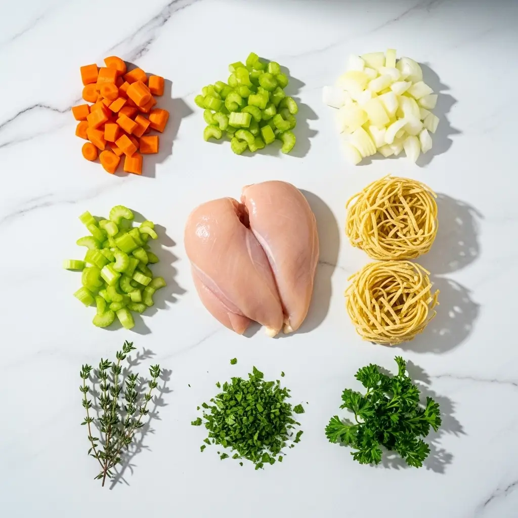 Ingredients for Hearty Creamy Chicken Noodle Soup