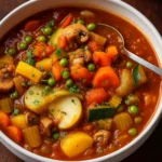 Hearty homemade vegetable stew in a rustic bowl
