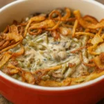 Homemade Southern Green Bean Casserole fresh from oven
