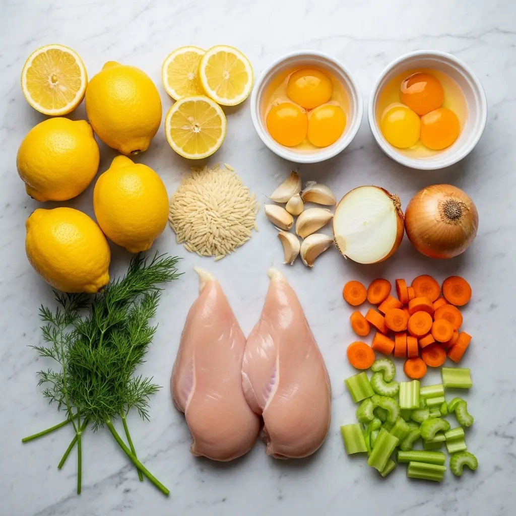 Ingredients for Zesty Greek Lemon Chicken Soup