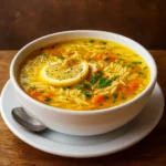 Lemon Orzo Soup Recipe in a bowl with fresh dill