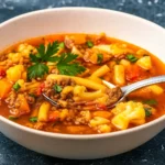 Low Carb Hamburger Soup in a cozy bowl