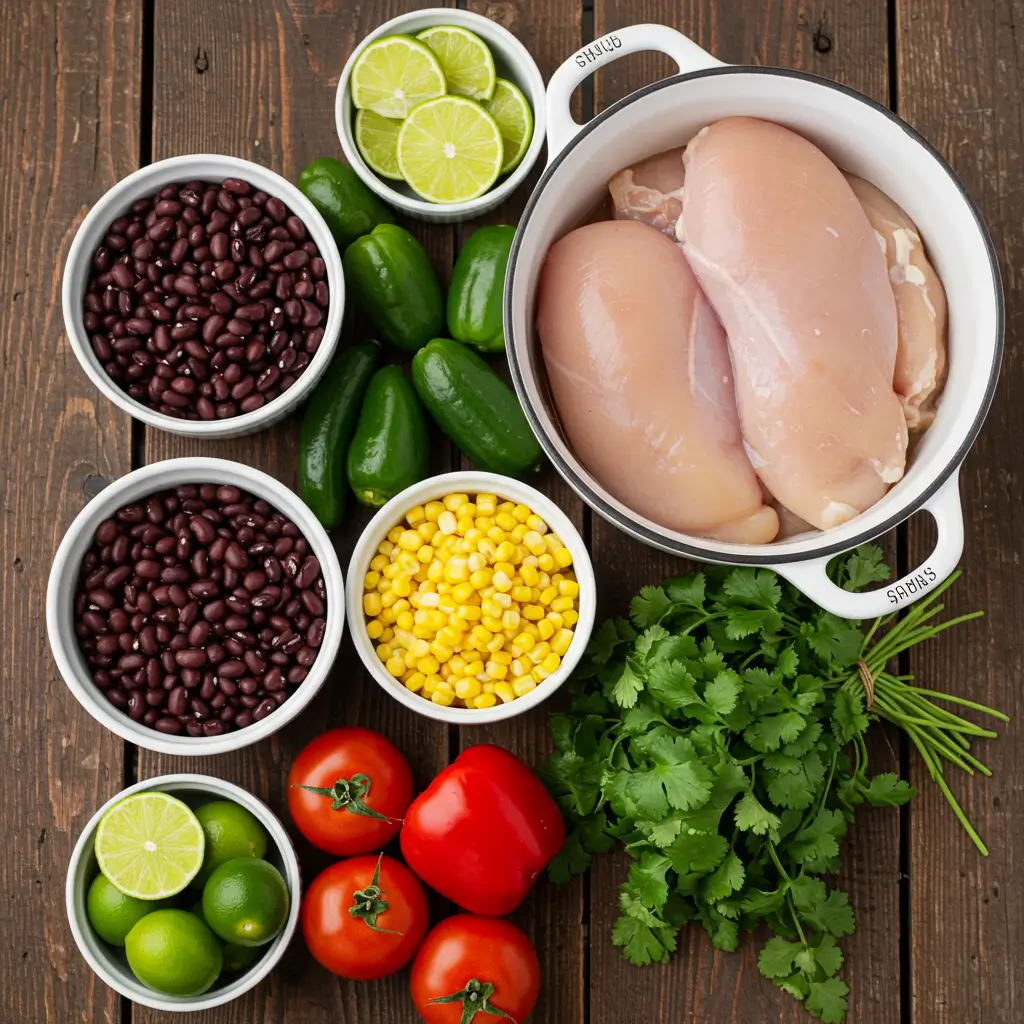 Mexican Chicken Soup ingredients on rustic table