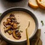 Creamy Mushroom Bisque Recipe served in a bowl with fresh thyme