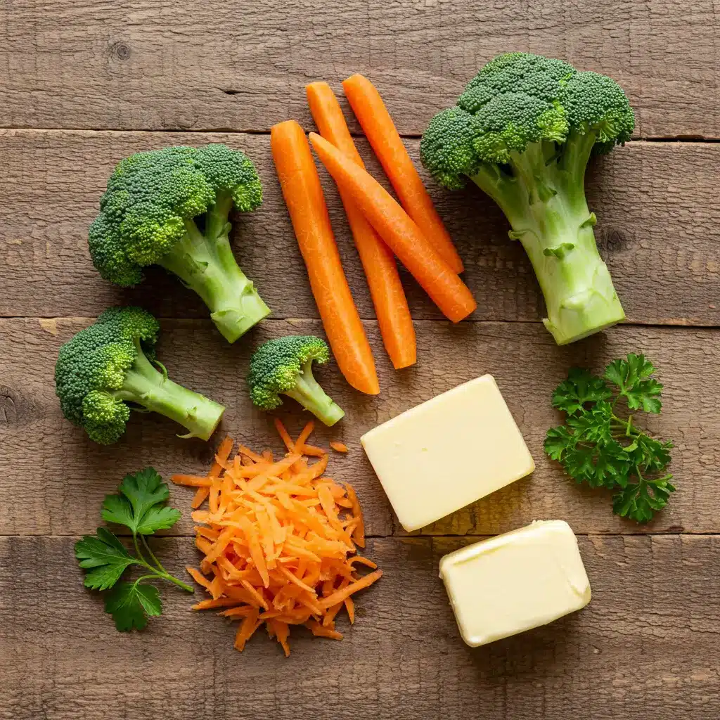 Panera Broccoli Cheese Soup ingredients on a wooden table.