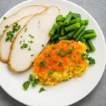Paula Deen Creamed Corn Casserole with Jiffy Mix baked and golden on table