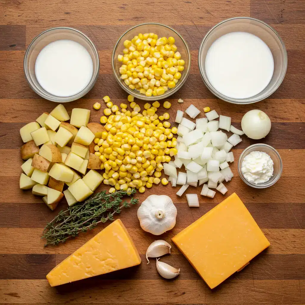 Potato Corn Chowder Recipe ingredients flat lay