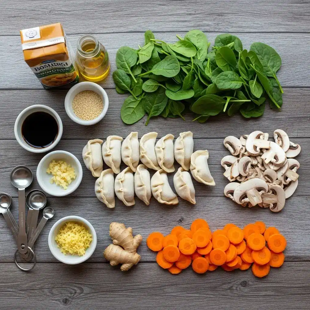 Ingredients for Easy Homemade Potsticker Soup with Mushrooms