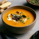 Pumpkin, Turmeric & Ginger Soup Recipe in a cozy fall bowl