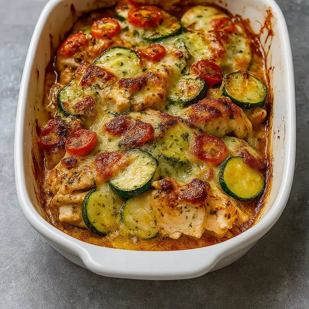 Sheet Pan Mediterranean Chicken & Zucchini baked with cheese and herbs