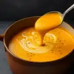 simple butternut squash soup in rustic bowl