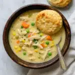 slow cooker chicken pot pie soup in a bowl