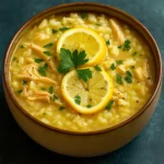 Slow Cooker Lemon Chicken & Rice Soup in a bowl