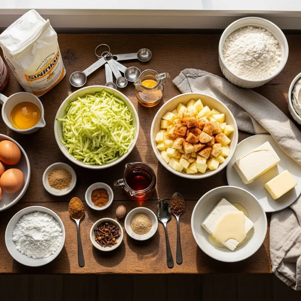 Ingredients for Spiced Apple Zucchini Bread with Cream Cheese Glaze