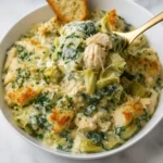 Spinach and Artichoke Chicken Casserole baked with cheese