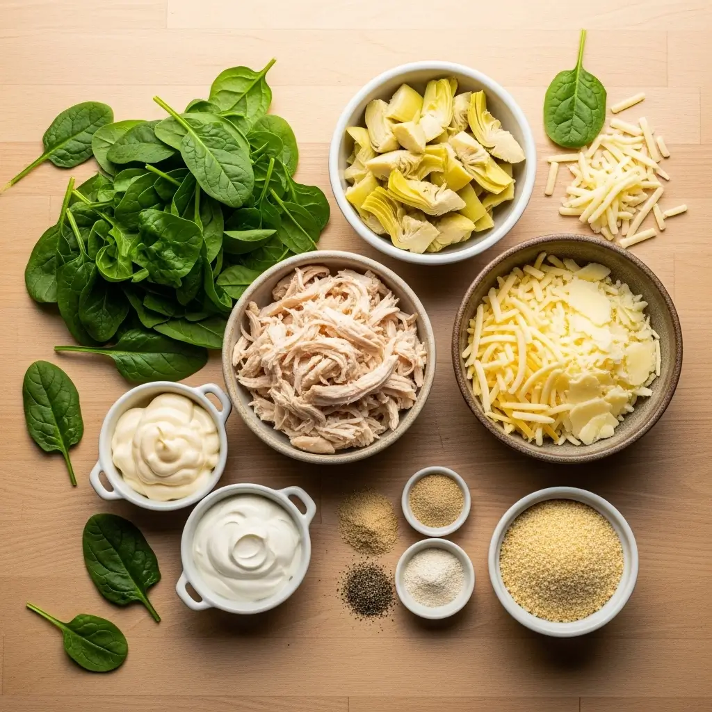 Ingredients for Spinach and Artichoke Chicken Casserole