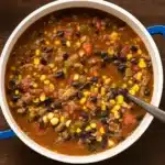 Stovetop Taco Soup with toppings